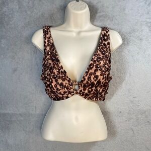 Aerie Leopard Print Bikini Top Size Large Animal Scoop Neck Beach Swim Chic